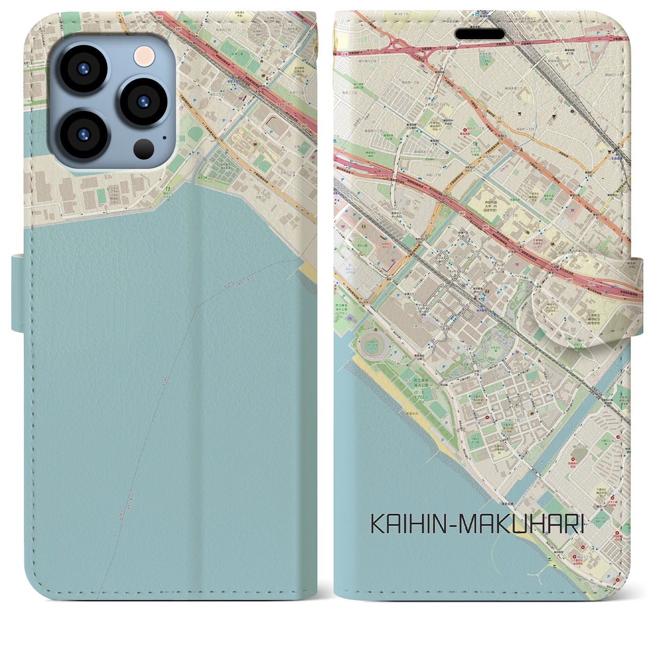 【海浜幕張】地図柄iPhoneケース（手帳両面タイプ・ナチュラル）iPhone 13 Pro Max 用