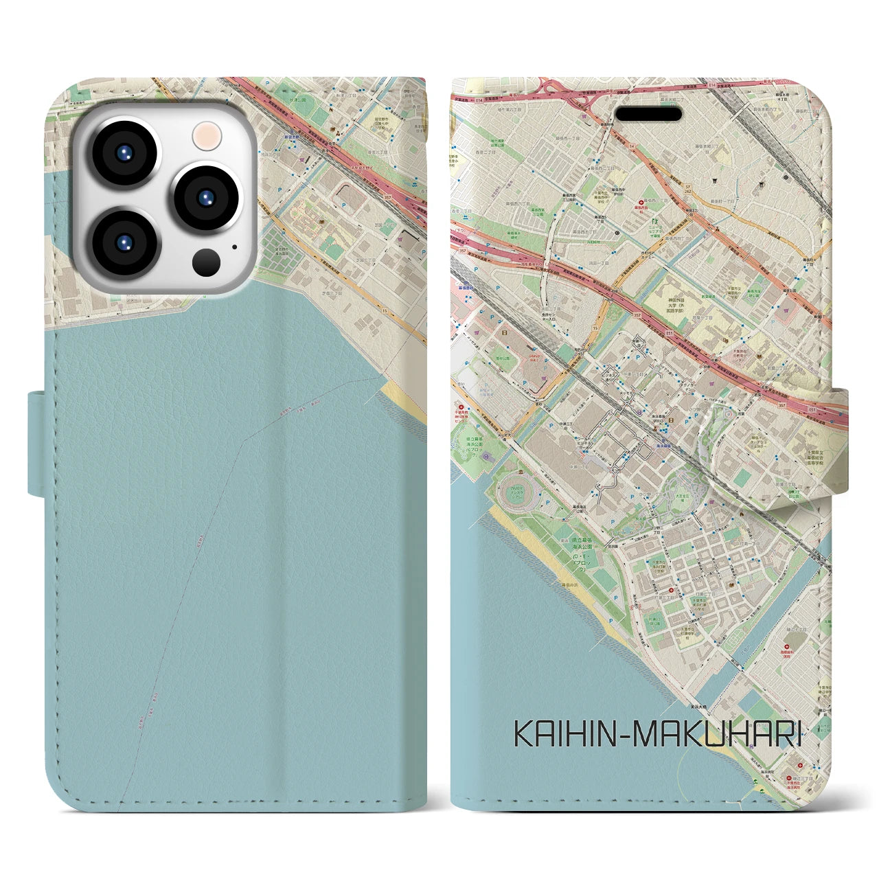 【海浜幕張】地図柄iPhoneケース（手帳両面タイプ・ナチュラル）iPhone 13 Pro 用