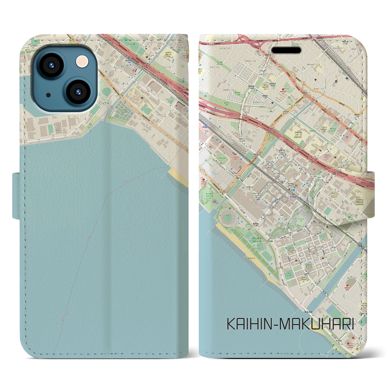 【海浜幕張】地図柄iPhoneケース（手帳両面タイプ・ナチュラル）iPhone 13 用