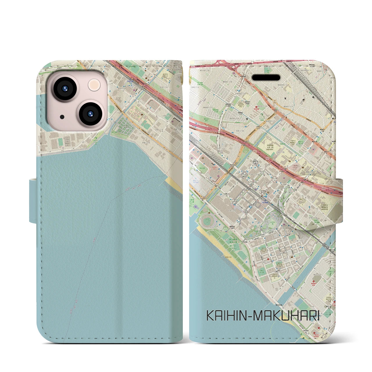 【海浜幕張】地図柄iPhoneケース（手帳両面タイプ・ナチュラル）iPhone 13 mini 用