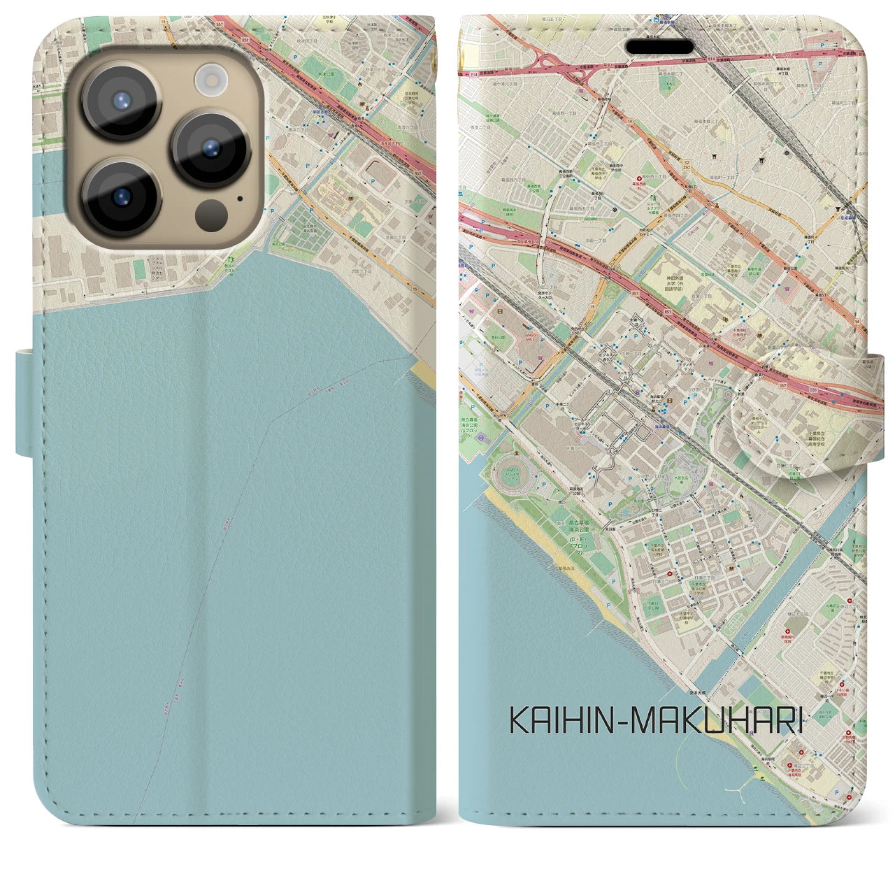 【海浜幕張】地図柄iPhoneケース（手帳両面タイプ・ナチュラル）iPhone 14 Pro Max 用