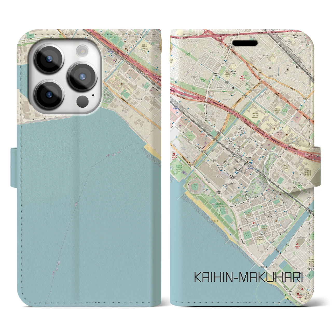 【海浜幕張】地図柄iPhoneケース（手帳両面タイプ・ナチュラル）iPhone 14 Pro 用