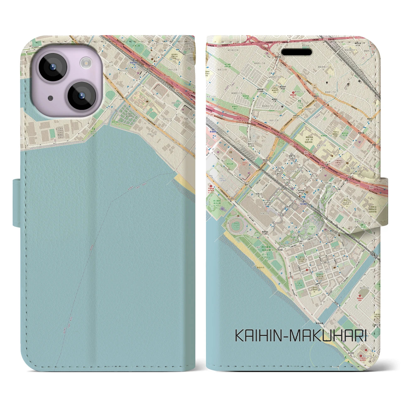 【海浜幕張】地図柄iPhoneケース（手帳両面タイプ・ナチュラル）iPhone 14 用
