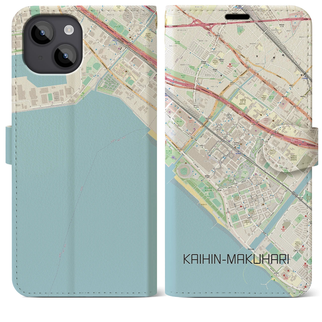 【海浜幕張】地図柄iPhoneケース（手帳両面タイプ・ナチュラル）iPhone 14 Plus 用