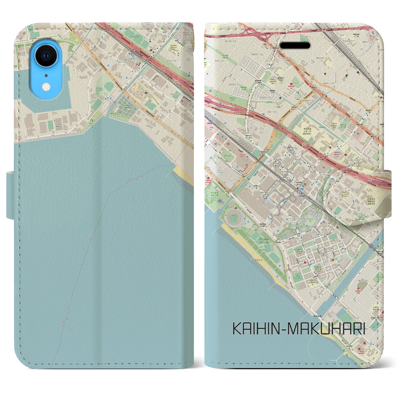 【海浜幕張】地図柄iPhoneケース（手帳両面タイプ・ナチュラル）iPhone XR 用