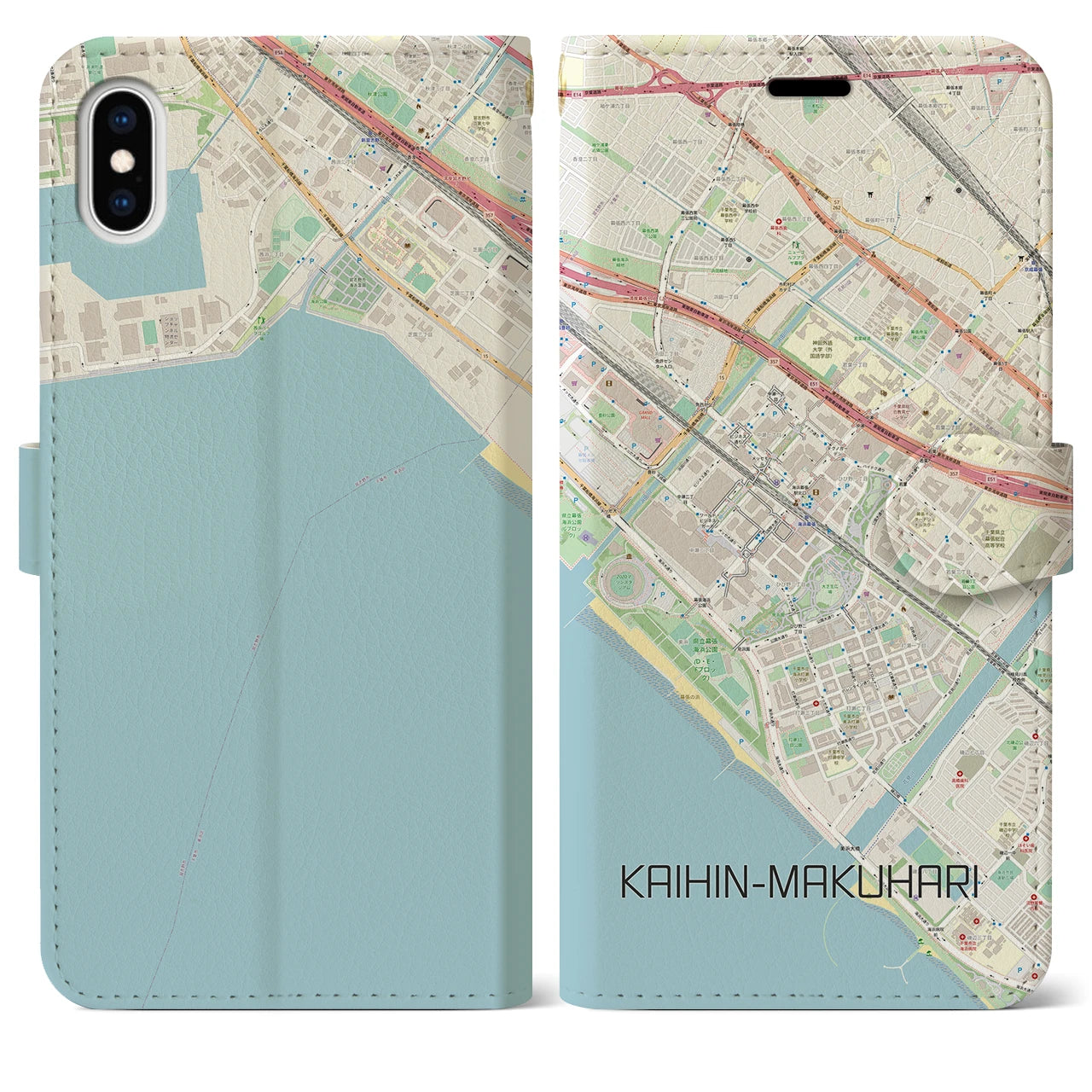 【海浜幕張】地図柄iPhoneケース（手帳両面タイプ・ナチュラル）iPhone XS Max 用