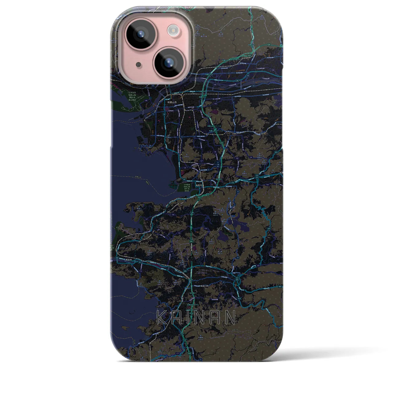 【海南】地図柄iPhoneケース（バックカバータイプ・ブラック）iPhone 15 Plus 用
