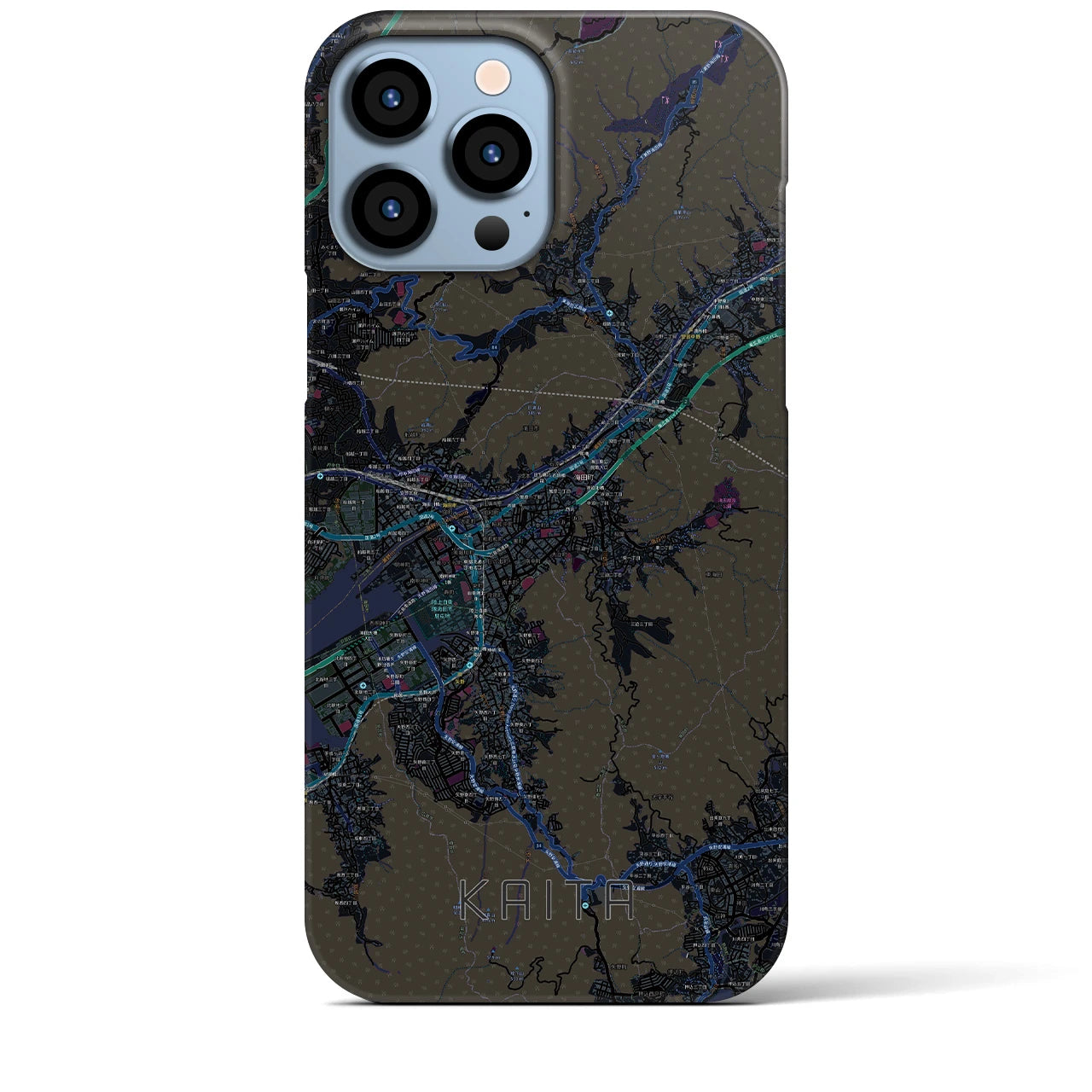 【海田】地図柄iPhoneケース（バックカバータイプ・ブラック）iPhone 13 Pro Max 用