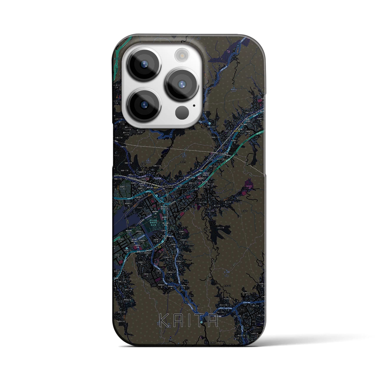 【海田】地図柄iPhoneケース（バックカバータイプ・ブラック）iPhone 14 Pro 用