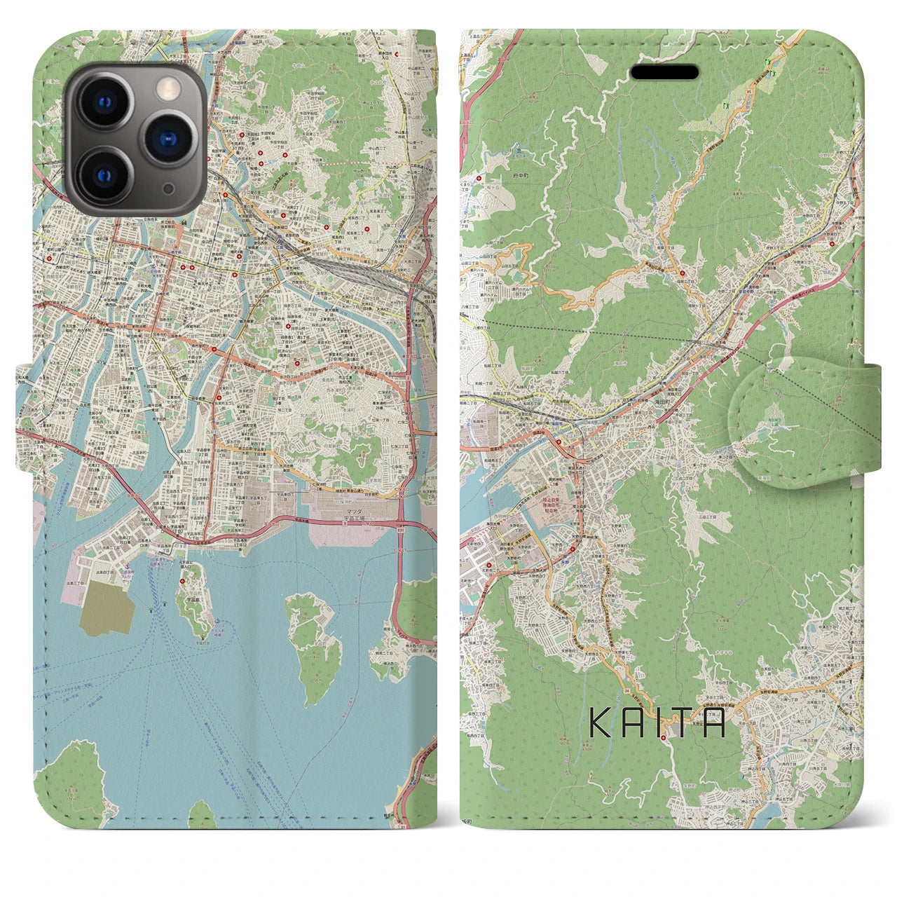 【海田】地図柄iPhoneケース（手帳両面タイプ・ナチュラル）iPhone 11 Pro Max 用