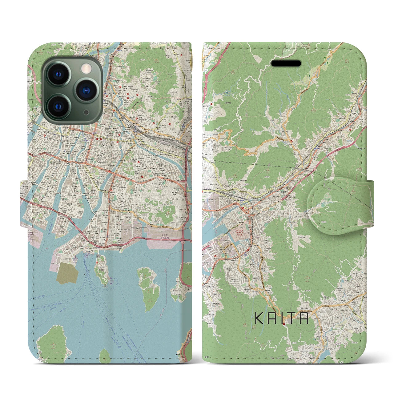 【海田】地図柄iPhoneケース（手帳両面タイプ・ナチュラル）iPhone 11 Pro 用