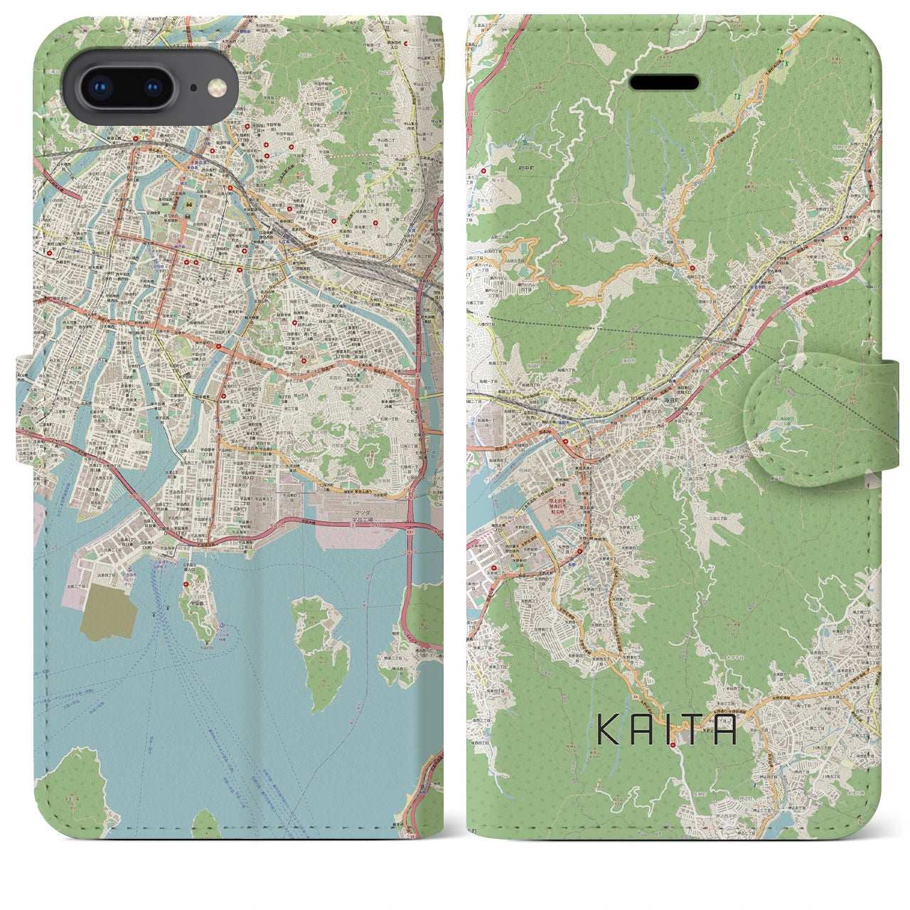 【海田】地図柄iPhoneケース（手帳両面タイプ・ナチュラル）iPhone 8Plus /7Plus / 6sPlus / 6Plus 用