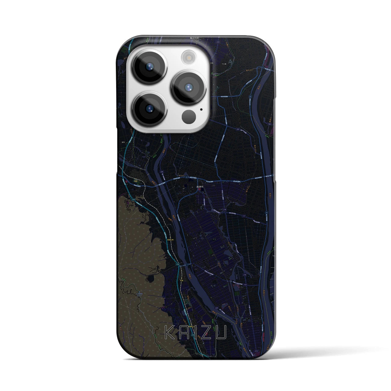 【海津】地図柄iPhoneケース（バックカバータイプ・ブラック）iPhone 14 Pro 用