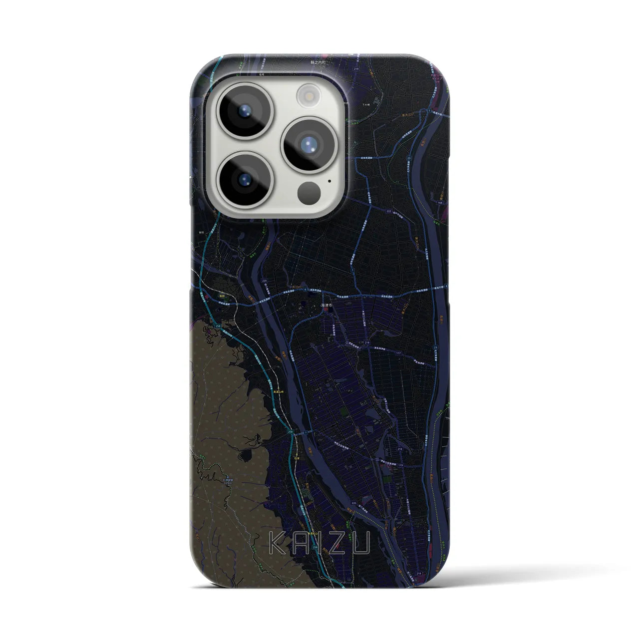 【海津】地図柄iPhoneケース（バックカバータイプ・ブラック）iPhone 15 Pro 用
