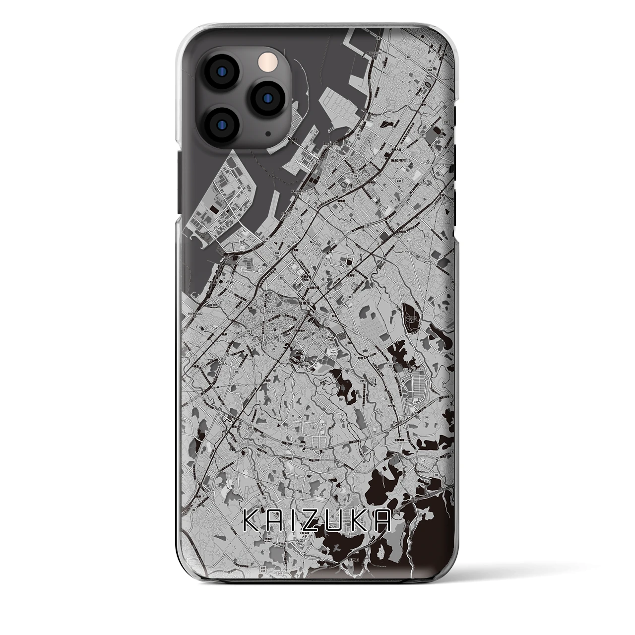 【貝塚】地図柄iPhoneケース（クリアタイプ・モノトーン）iPhone 11 Pro Max 用