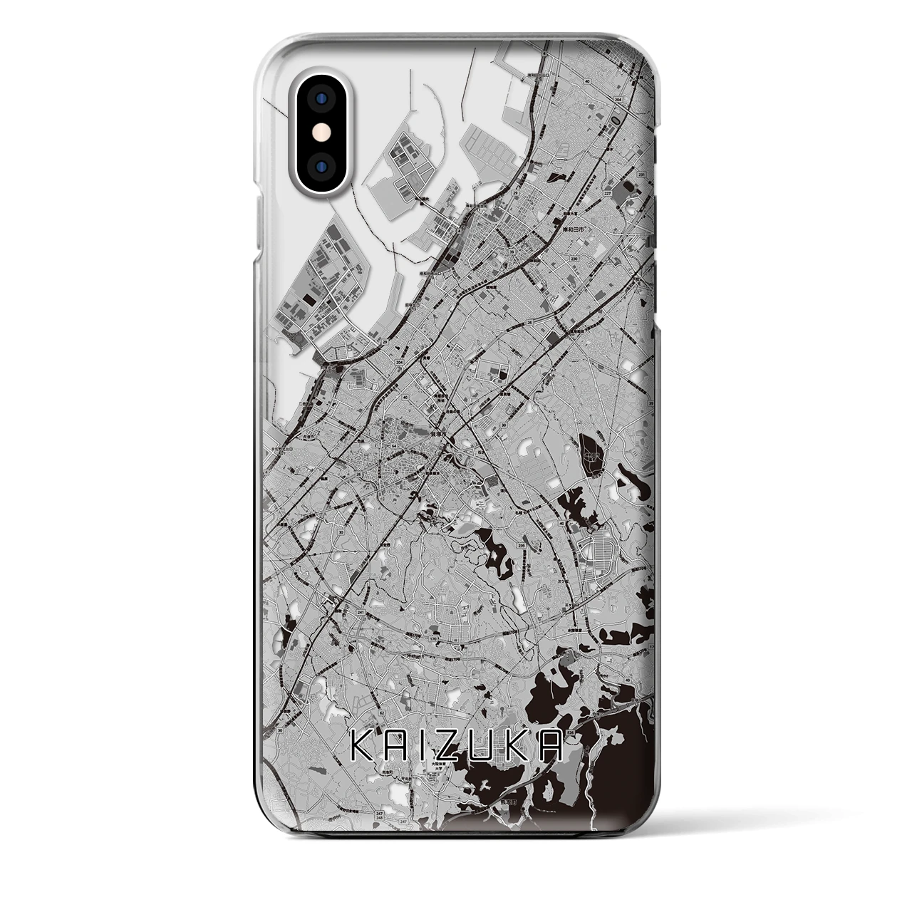 【貝塚】地図柄iPhoneケース（クリアタイプ・モノトーン）iPhone XS Max 用