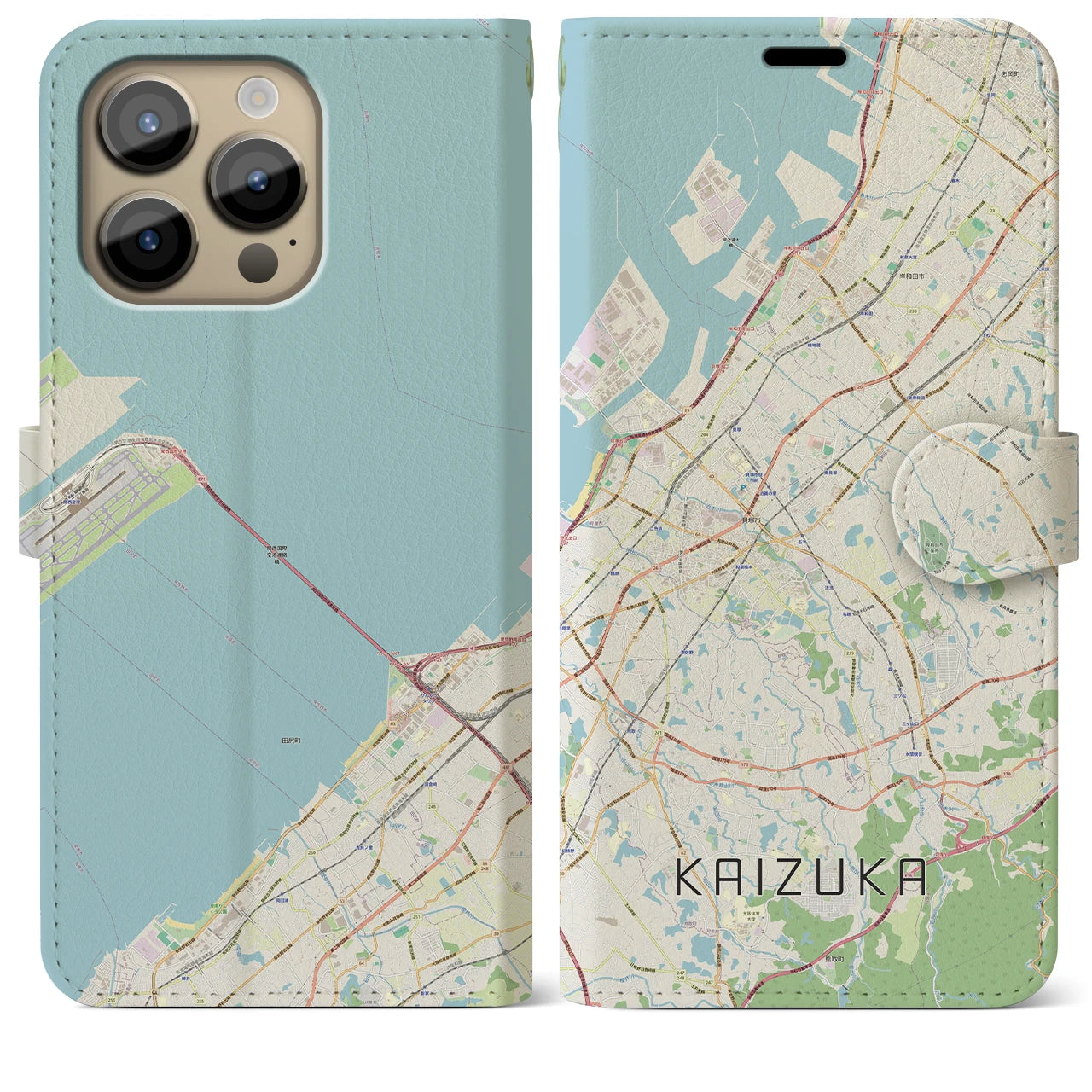 【貝塚】地図柄iPhoneケース（手帳両面タイプ・ナチュラル）iPhone 14 Pro Max 用