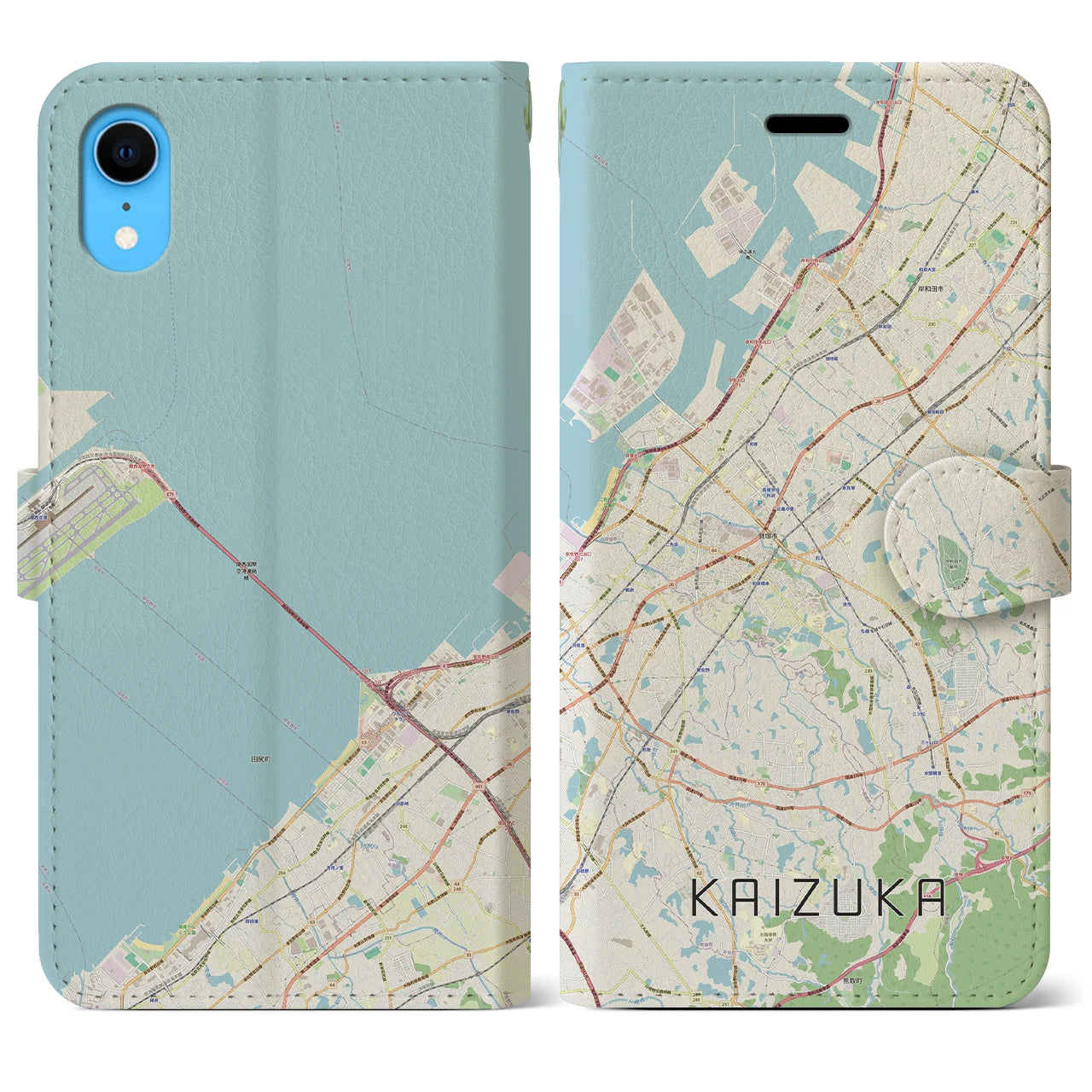 【貝塚】地図柄iPhoneケース（手帳両面タイプ・ナチュラル）iPhone XR 用