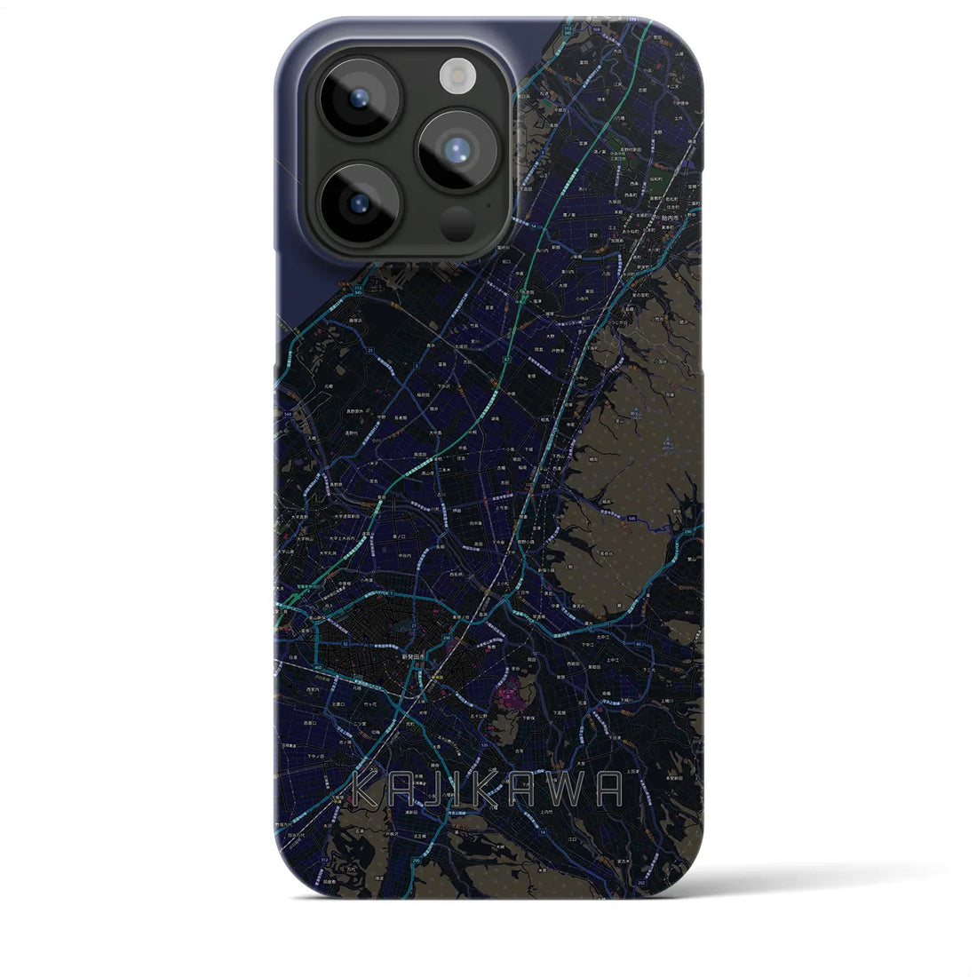 【加治川】地図柄iPhoneケース（バックカバータイプ・ブラック）iPhone 15 Pro Max 用