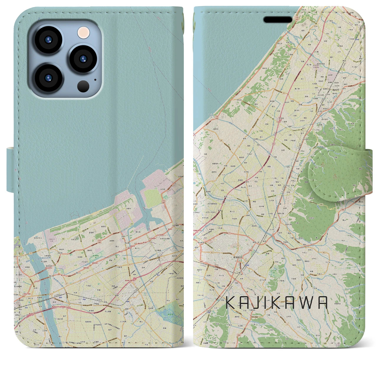 【加治川】地図柄iPhoneケース（手帳両面タイプ・ナチュラル）iPhone 13 Pro Max 用