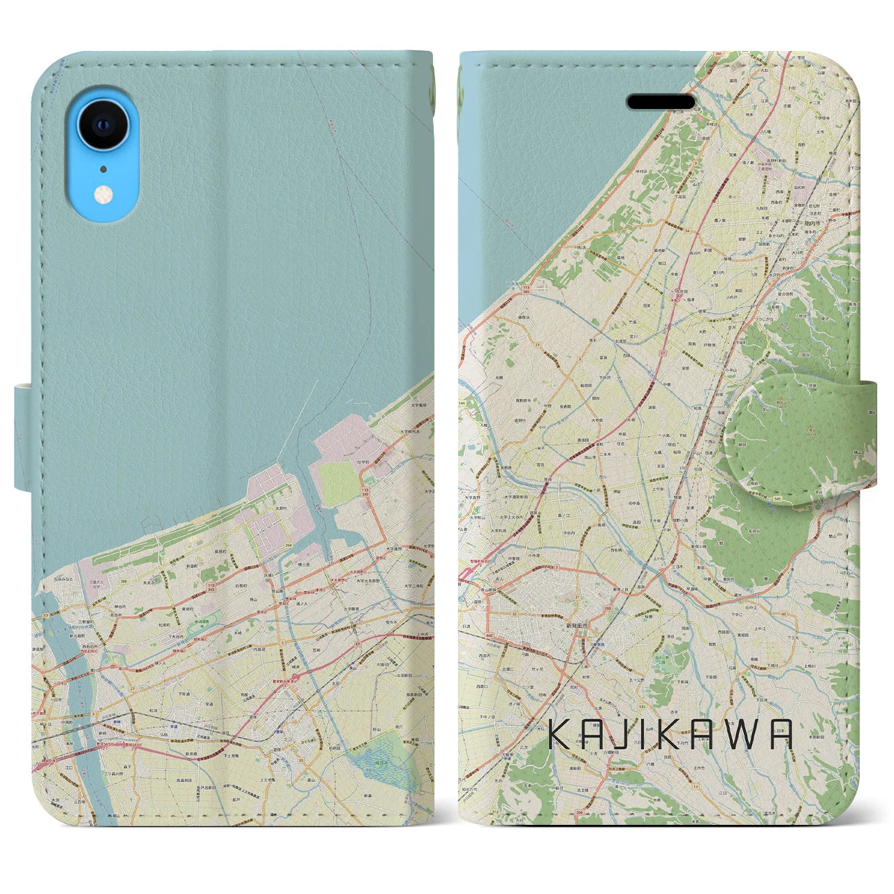 【加治川】地図柄iPhoneケース（手帳両面タイプ・ナチュラル）iPhone XR 用