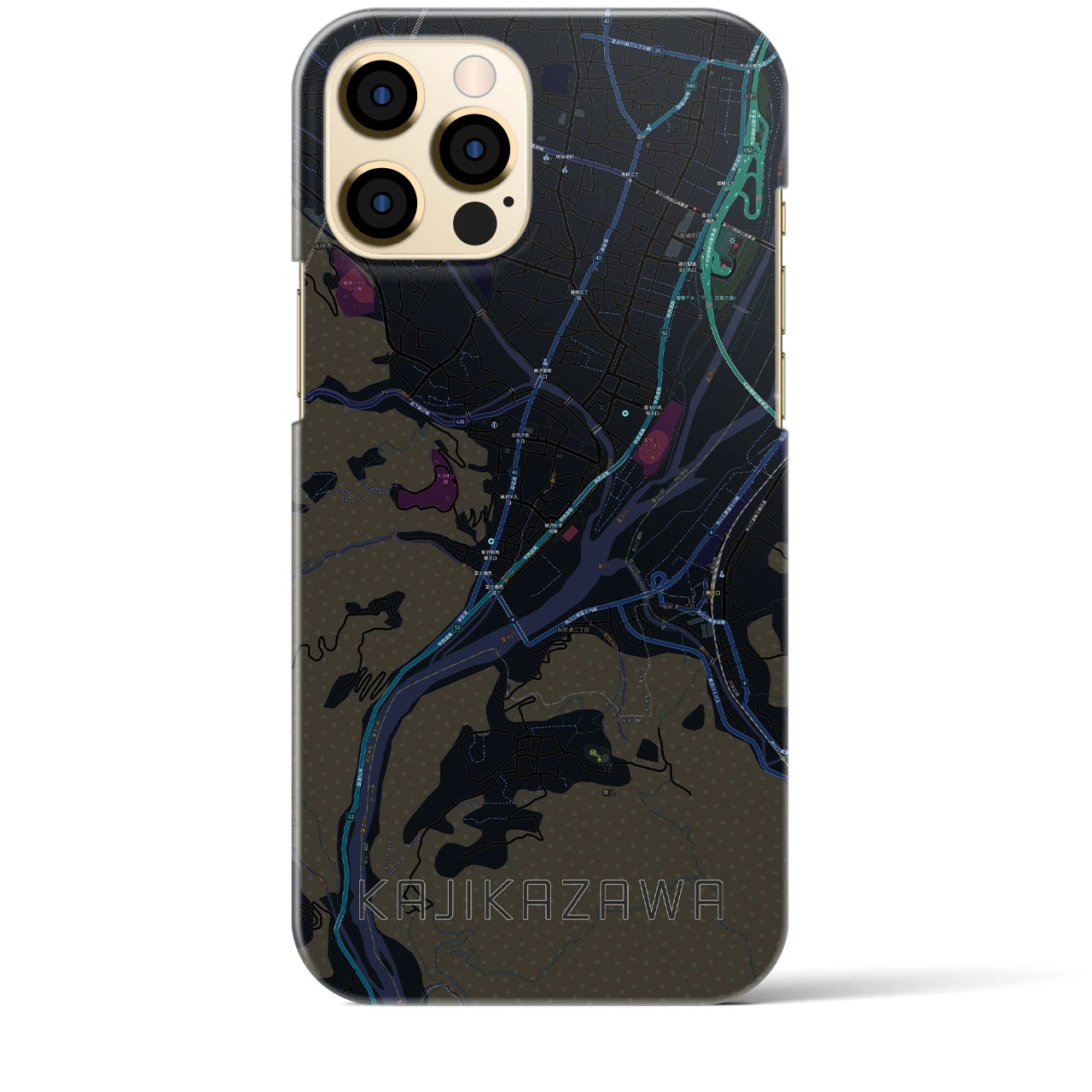 【鰍沢】地図柄iPhoneケース（バックカバータイプ・ブラック）iPhone 12 Pro Max 用