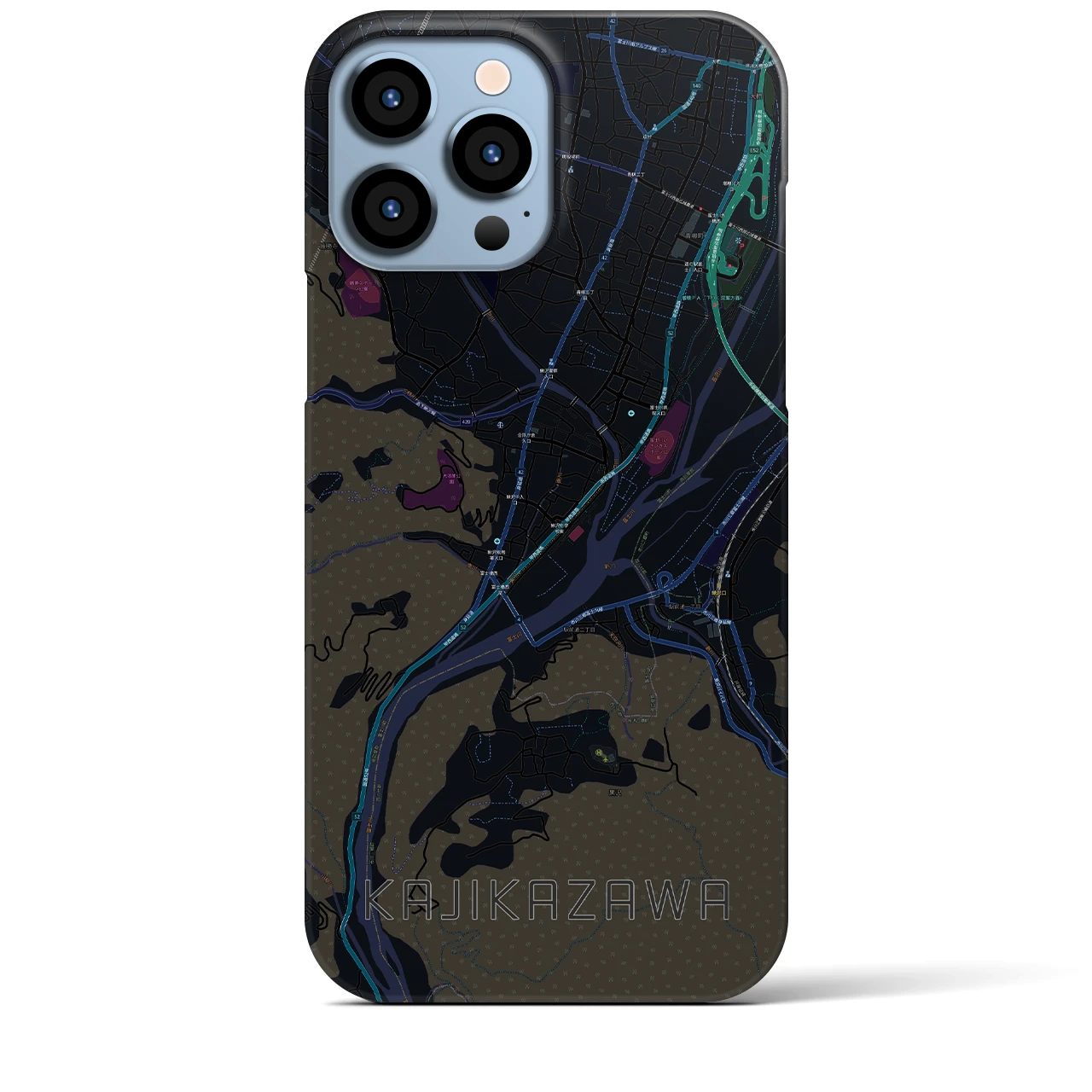 【鰍沢】地図柄iPhoneケース（バックカバータイプ・ブラック）iPhone 13 Pro Max 用