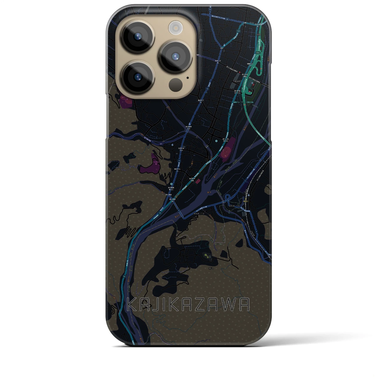 【鰍沢】地図柄iPhoneケース（バックカバータイプ・ブラック）iPhone 14 Pro Max 用