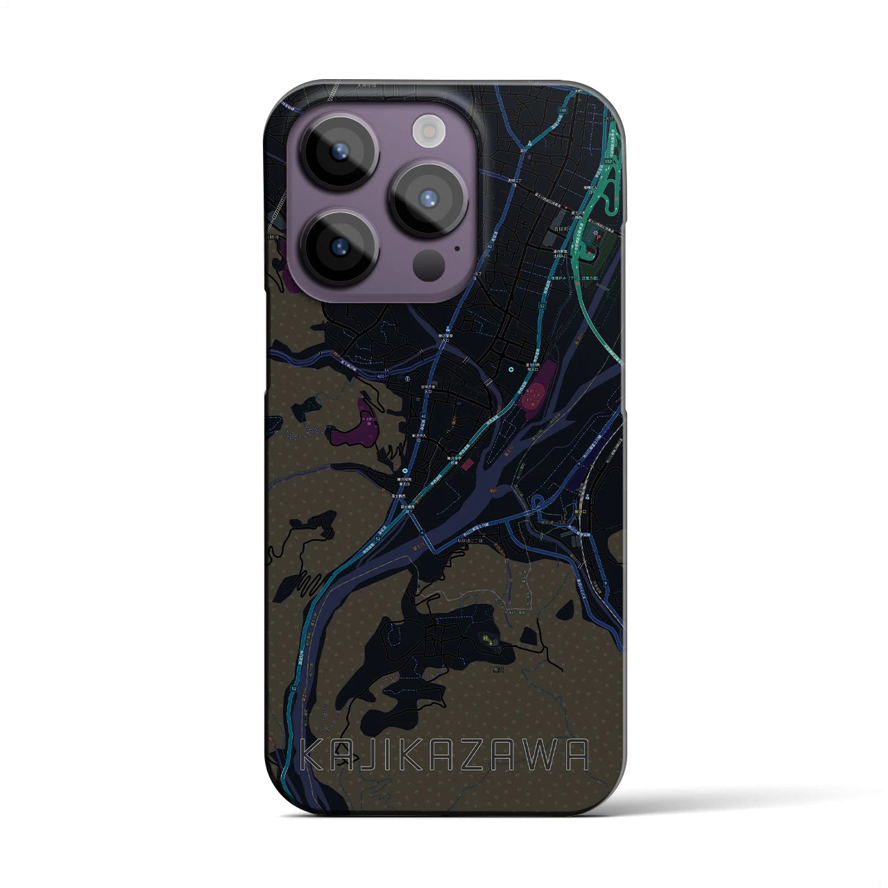 【鰍沢】地図柄iPhoneケース（バックカバータイプ・ブラック）iPhone 14 Pro 用