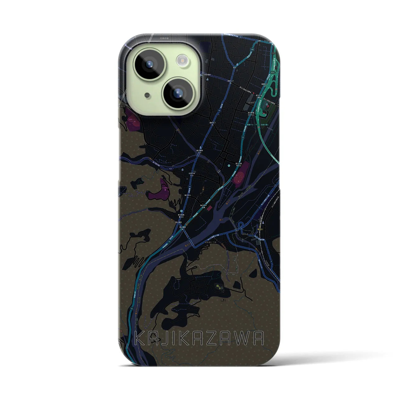【鰍沢】地図柄iPhoneケース（バックカバータイプ・ブラック）iPhone 15 用