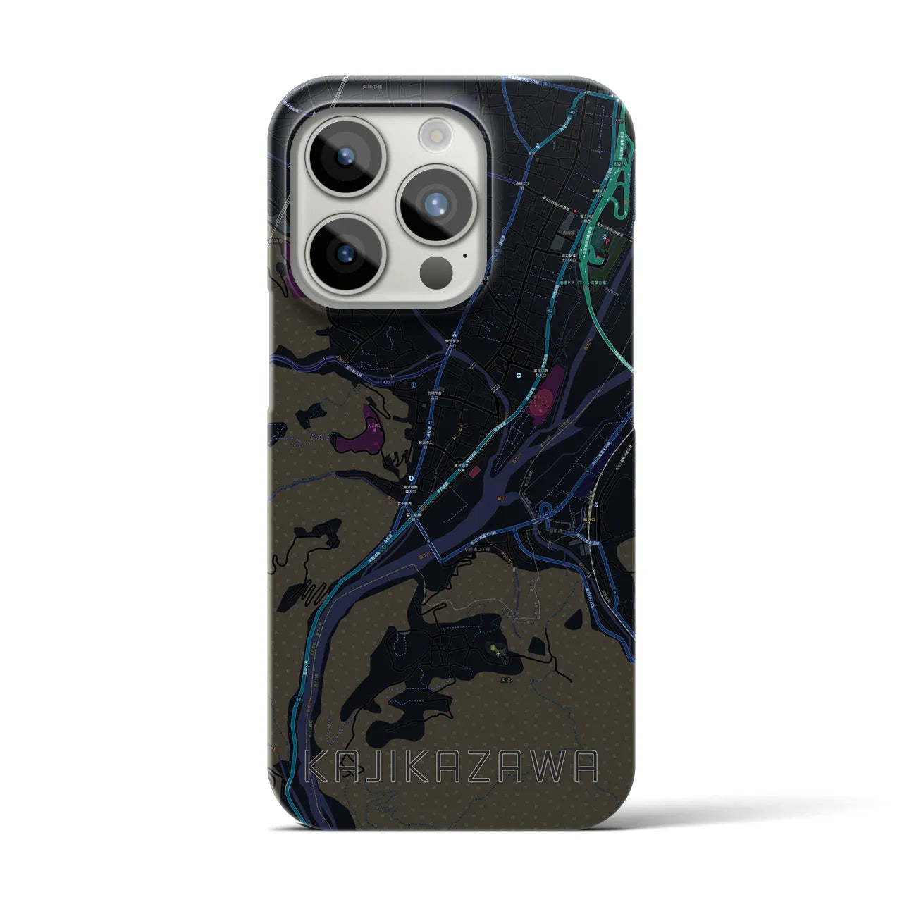 【鰍沢】地図柄iPhoneケース（バックカバータイプ・ブラック）iPhone 15 Pro 用