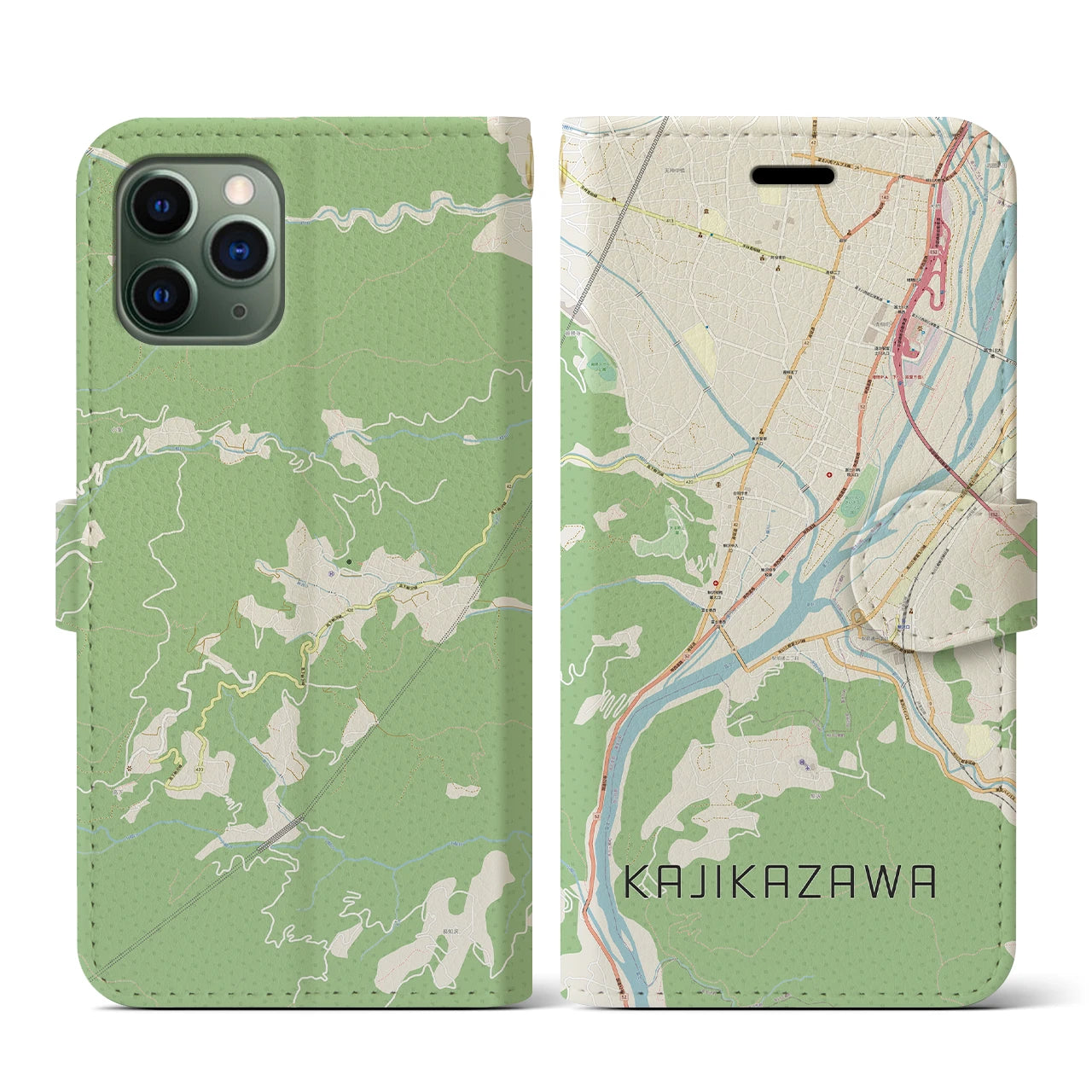 【鰍沢】地図柄iPhoneケース（手帳両面タイプ・ナチュラル）iPhone 11 Pro 用