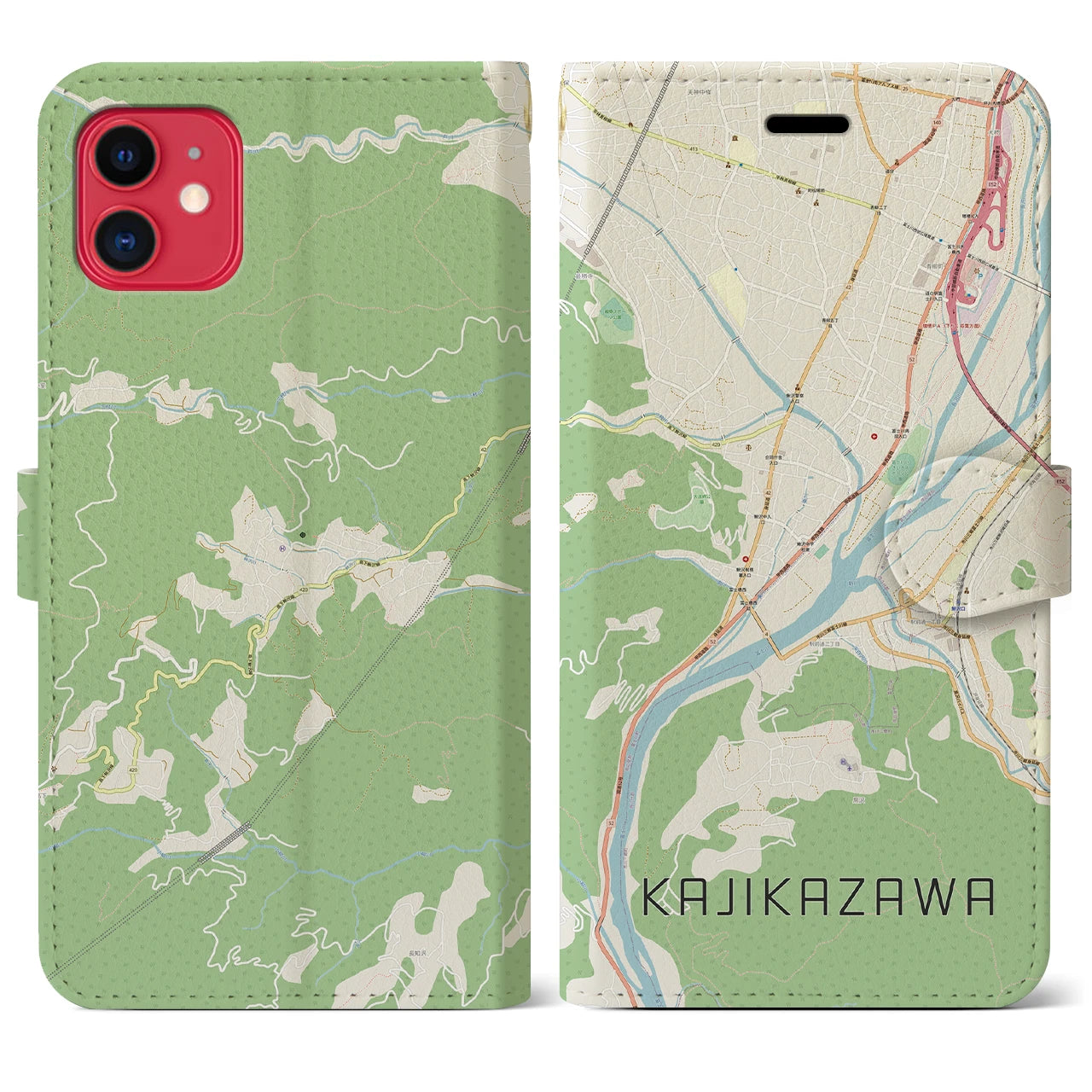 【鰍沢】地図柄iPhoneケース（手帳両面タイプ・ナチュラル）iPhone 11 用
