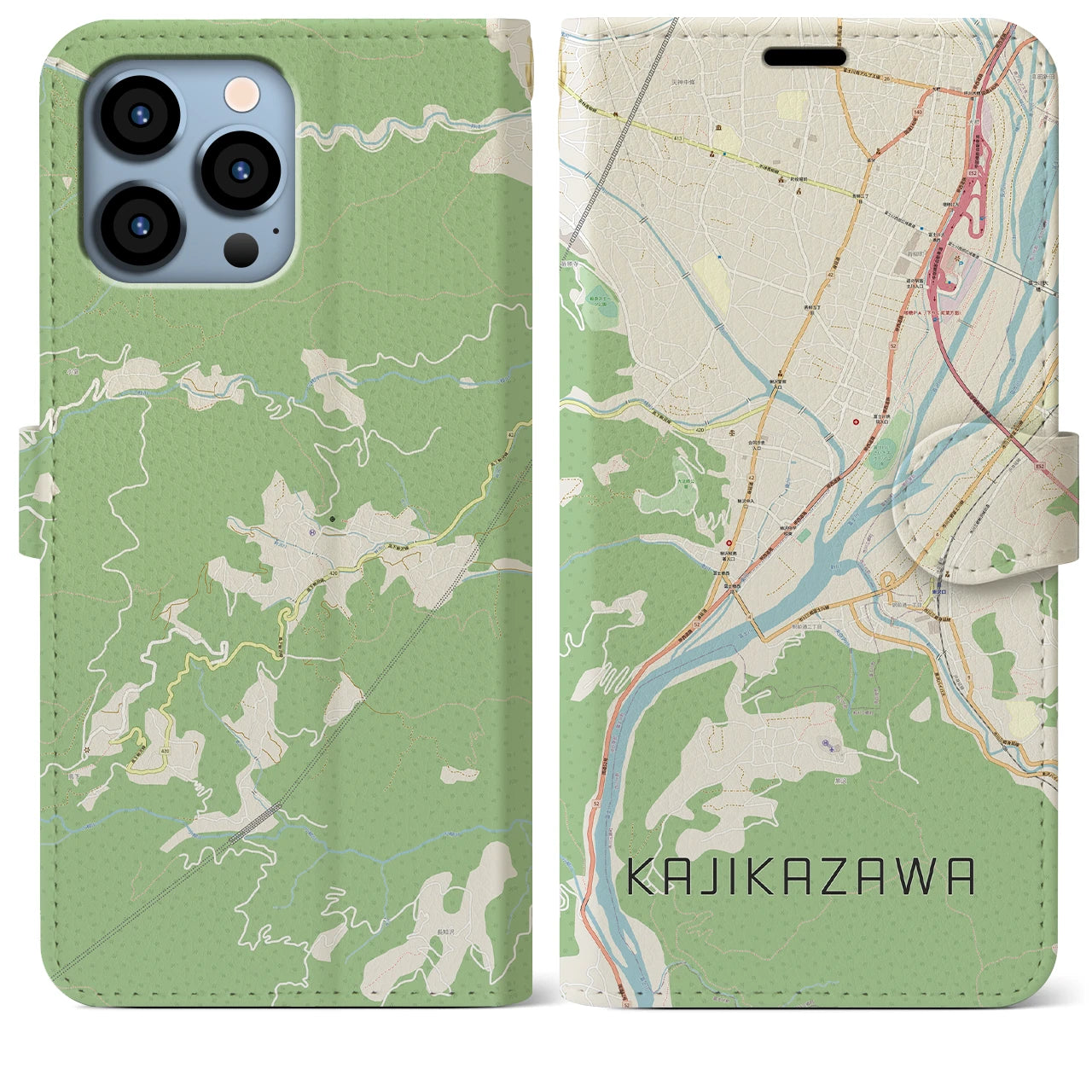 【鰍沢】地図柄iPhoneケース（手帳両面タイプ・ナチュラル）iPhone 13 Pro Max 用