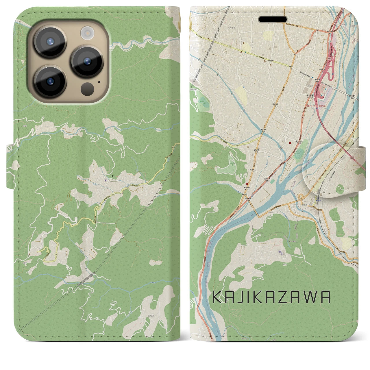 【鰍沢】地図柄iPhoneケース（手帳両面タイプ・ナチュラル）iPhone 14 Pro Max 用