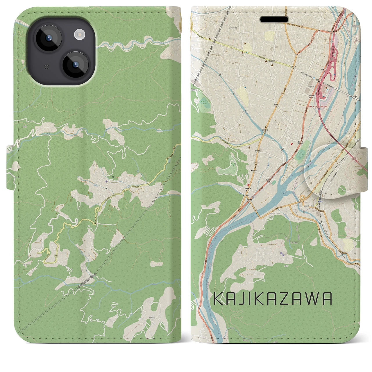 【鰍沢】地図柄iPhoneケース（手帳両面タイプ・ナチュラル）iPhone 14 Plus 用