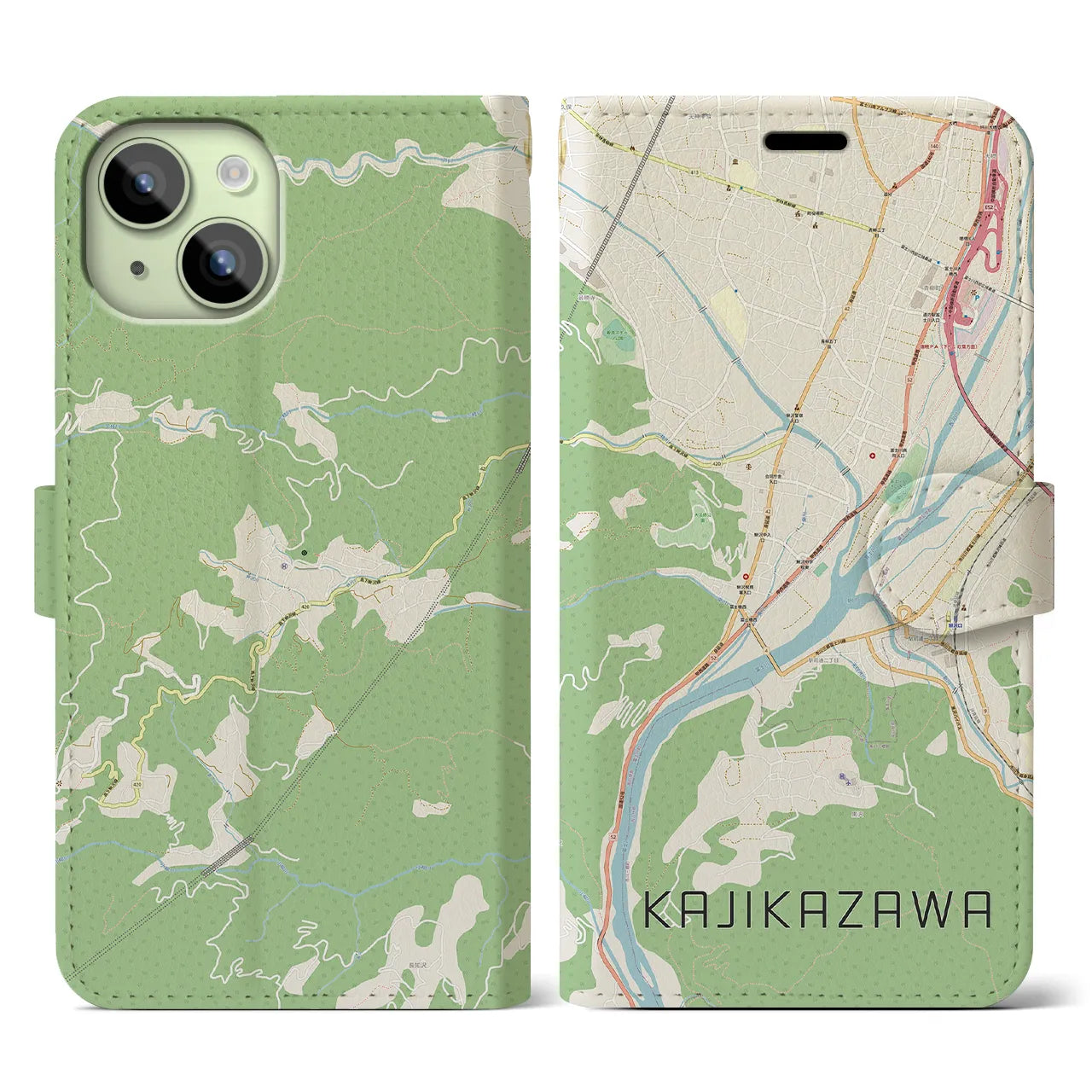 【鰍沢】地図柄iPhoneケース（手帳両面タイプ・ナチュラル）iPhone 15 用