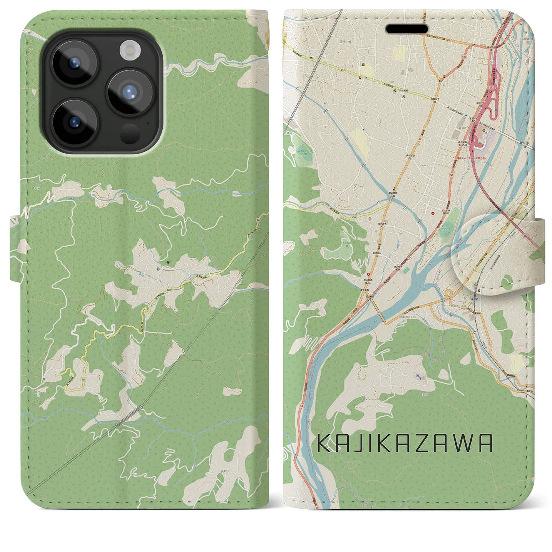 【鰍沢】地図柄iPhoneケース（手帳両面タイプ・ナチュラル）iPhone 15 Pro Max 用