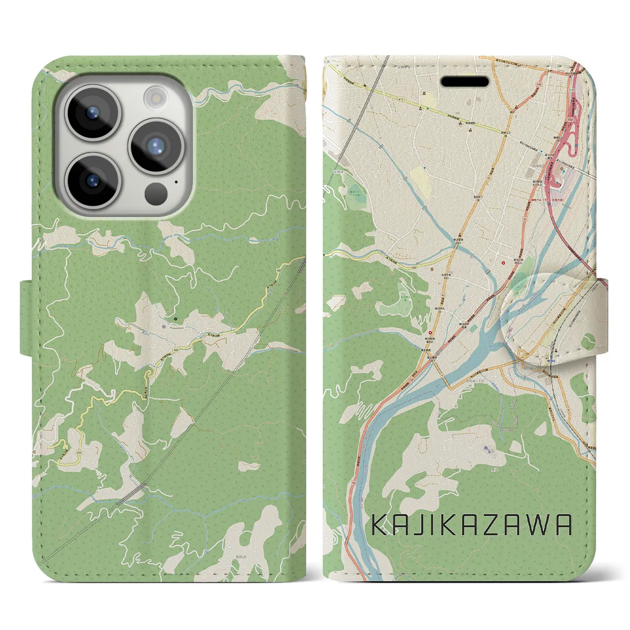 【鰍沢】地図柄iPhoneケース（手帳両面タイプ・ナチュラル）iPhone 15 Pro 用