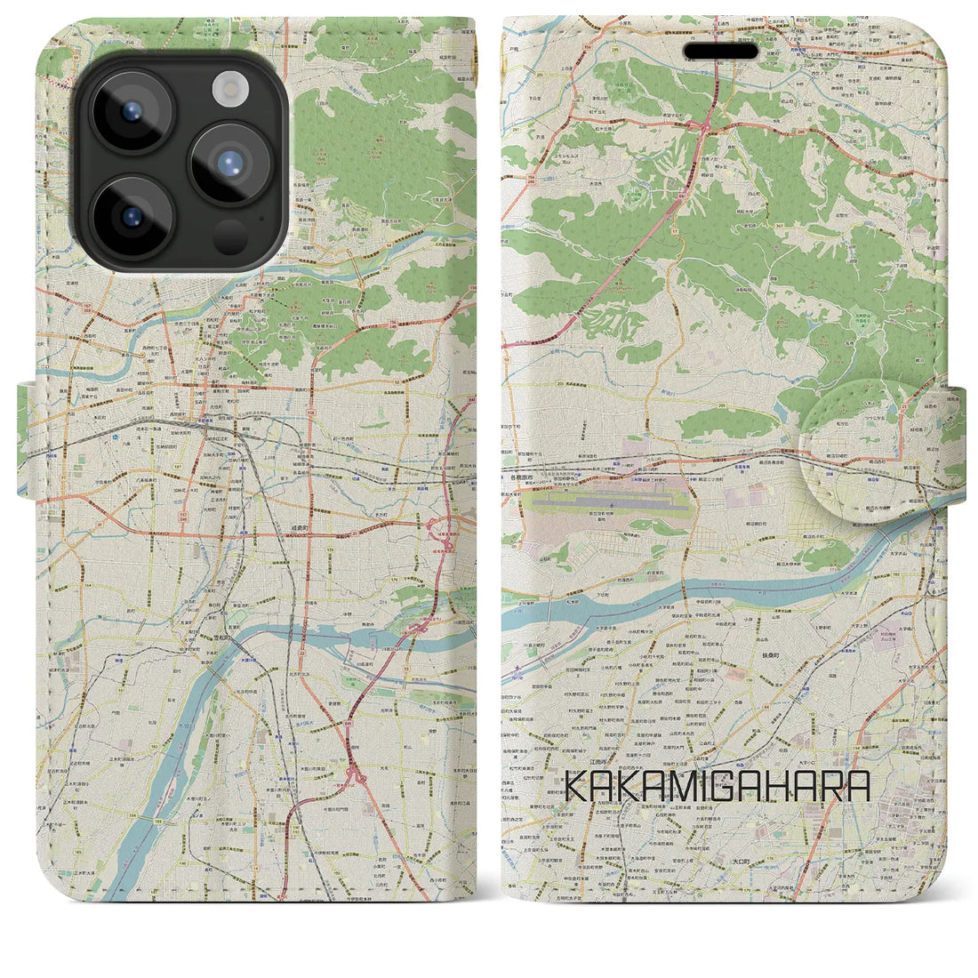【各務原】地図柄iPhoneケース（手帳両面タイプ・ナチュラル）iPhone 15 Pro Max 用