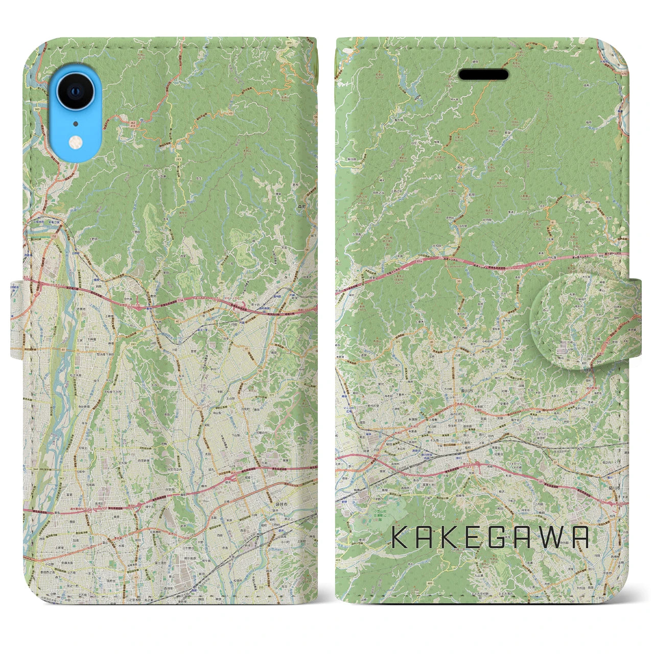 【掛川2】地図柄iPhoneケース（手帳両面タイプ・ナチュラル）iPhone XR 用