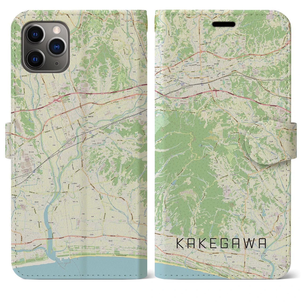 【掛川】地図柄iPhoneケース（手帳両面タイプ・ナチュラル）iPhone 11 Pro Max 用