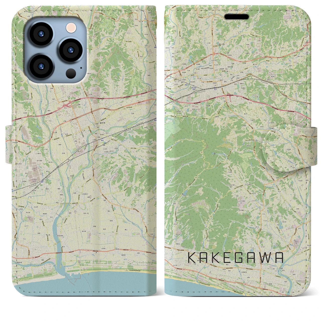 【掛川】地図柄iPhoneケース（手帳両面タイプ・ナチュラル）iPhone 13 Pro Max 用