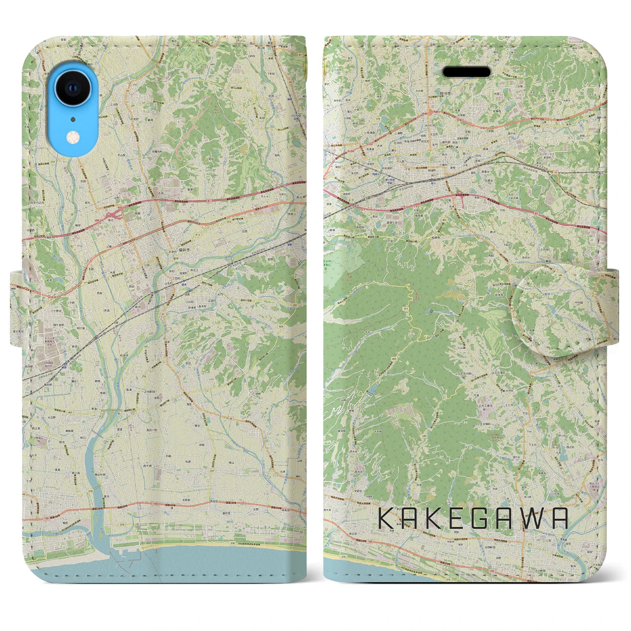 【掛川】地図柄iPhoneケース（手帳両面タイプ・ナチュラル）iPhone XR 用