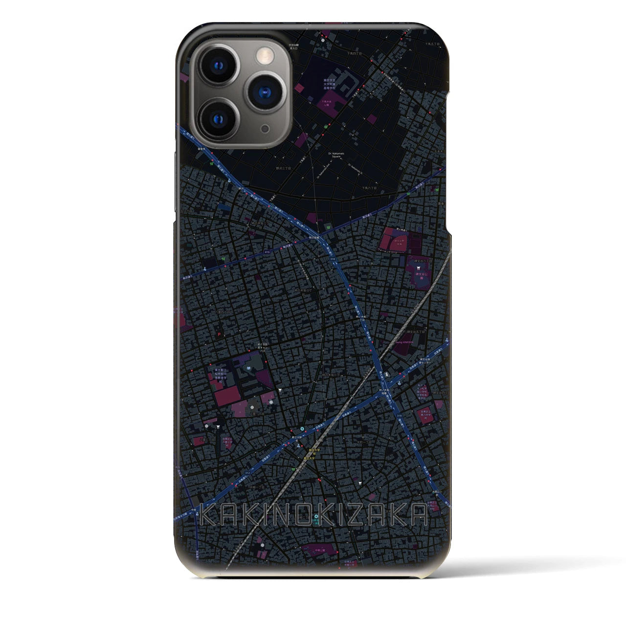 【柿の木坂】地図柄iPhoneケース（バックカバータイプ・ブラック）iPhone 11 Pro Max 用