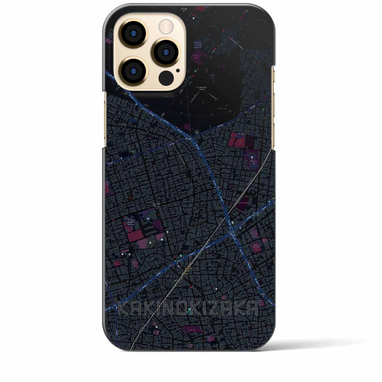 【柿の木坂】地図柄iPhoneケース（バックカバータイプ・ブラック）iPhone 12 Pro Max 用