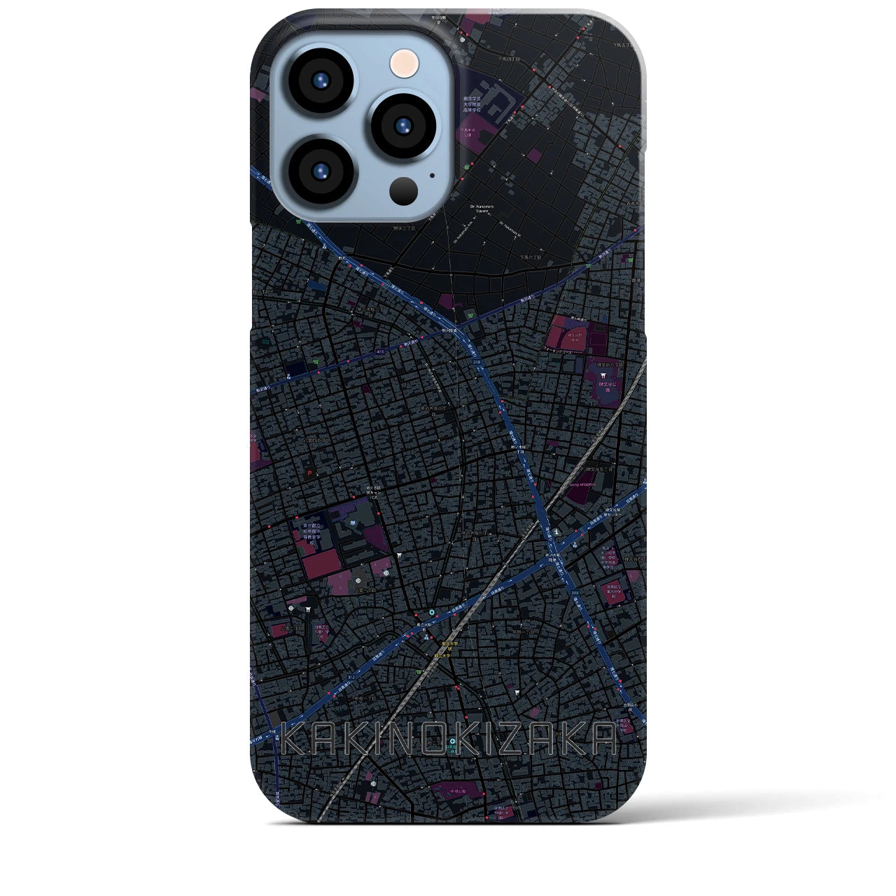 【柿の木坂】地図柄iPhoneケース（バックカバータイプ・ブラック）iPhone 13 Pro Max 用
