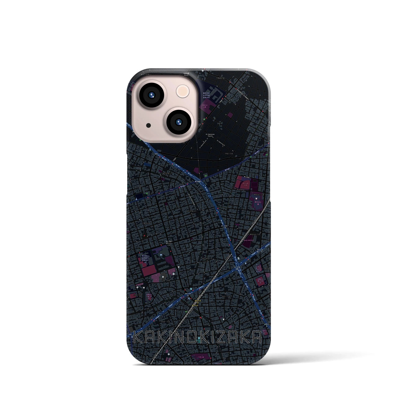 【柿の木坂】地図柄iPhoneケース（バックカバータイプ・ブラック）iPhone 13 mini 用