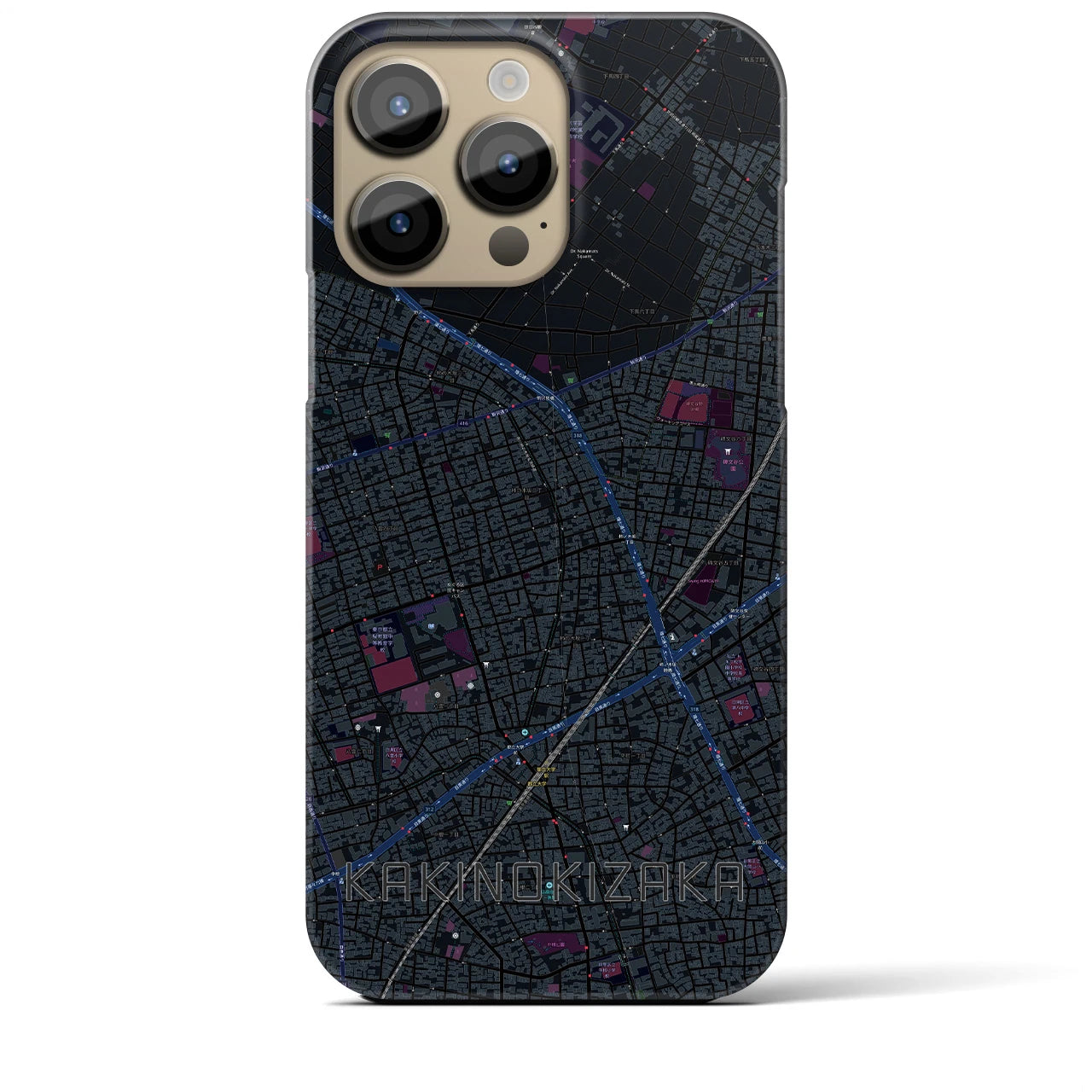 【柿の木坂】地図柄iPhoneケース（バックカバータイプ・ブラック）iPhone 14 Pro Max 用