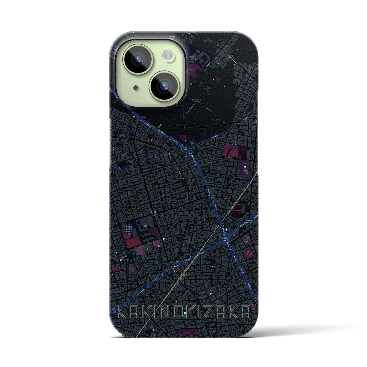 【柿の木坂】地図柄iPhoneケース（バックカバータイプ・ブラック）iPhone 15 用